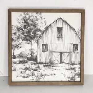 Black And White Rustic Old Country Barn Wall Art Fall Pumpkins